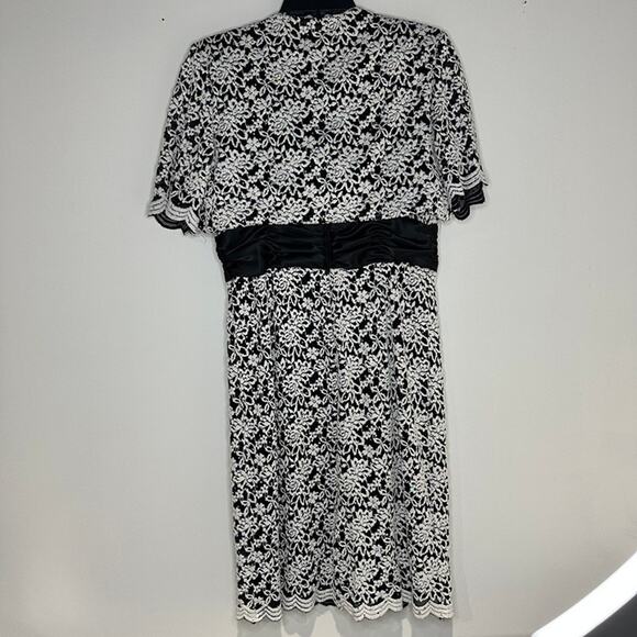 R&M Richards 2 Pcs White Black Lace-like Evening Dress + Jacket, Size 12 Petite - Picture 3 of 12